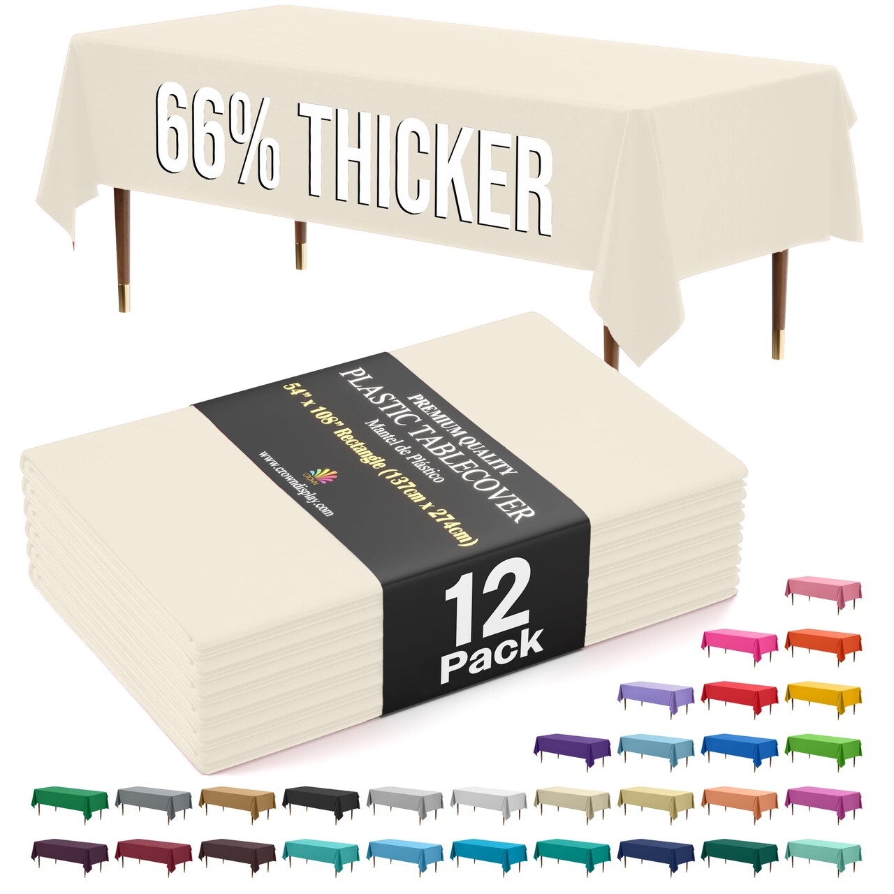Exquisite 12-Pack Premium Plastic Tablecloth 54in. x 108in. Rectangle Plastic Table Cover
